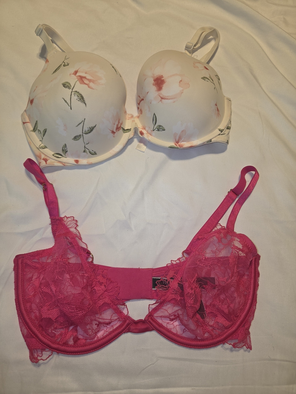 Victoria Secret Bras,Floral Print & Fuchsia Lace Bra Set - Women,32DD, Intimates